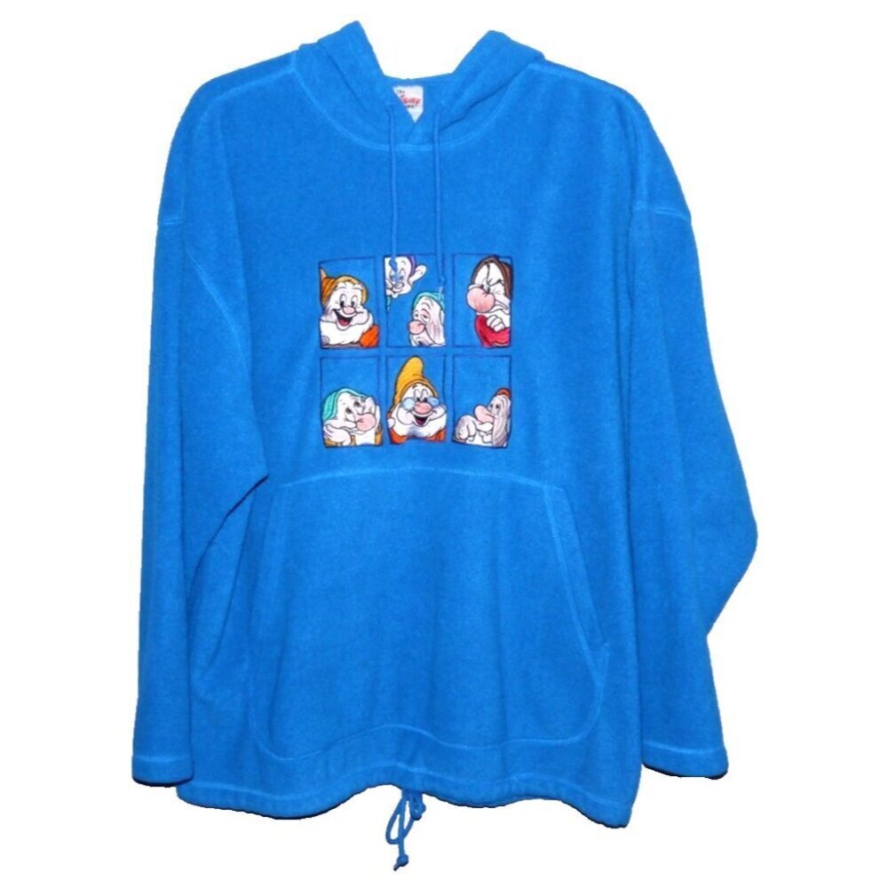 DISNEY Seven Dwarfs blue pull over fleece hoodie sweatshirt ADULT size L